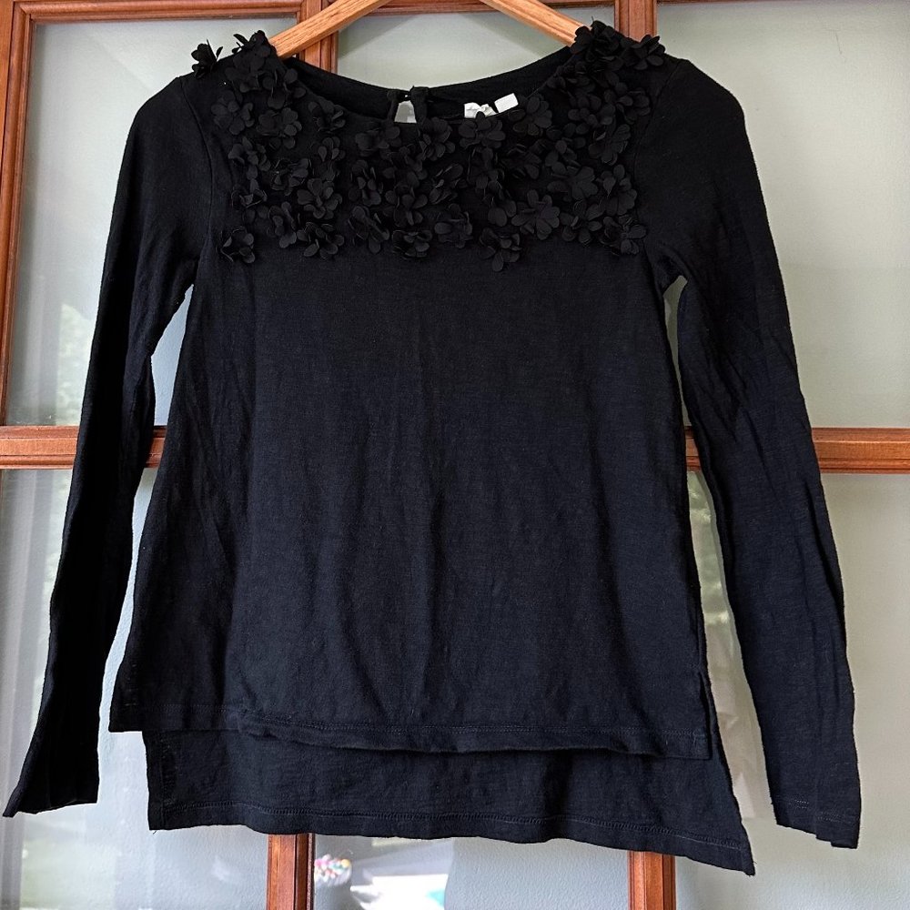 Gap Girls Black Long Sleeve Shirt with 3D flowers Size Large
